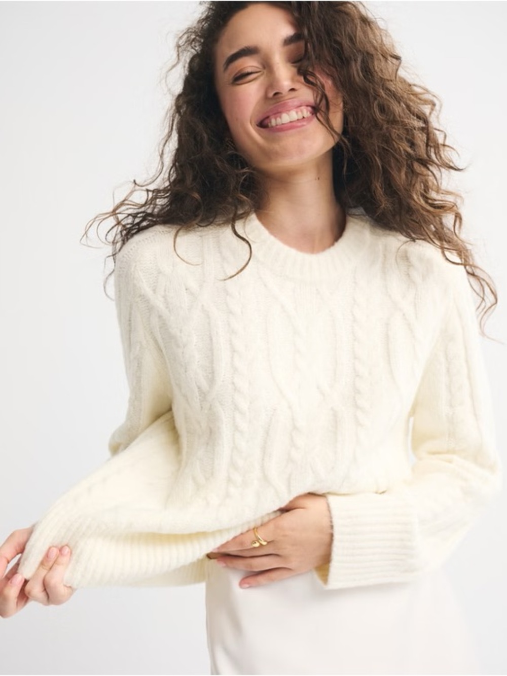 Abercrombie & Fitch Knitted Mockneck Sweater - Ivory - Size Small
